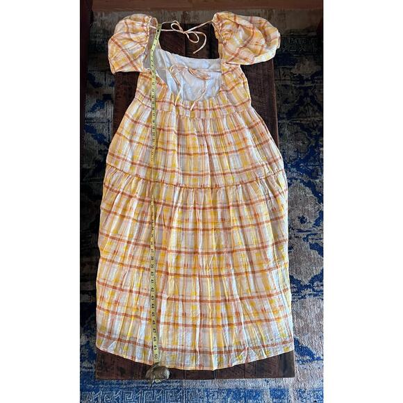 Astr The Label Anthropologie IIana Puff Sleeve Prarie Yellow Plaid Dress - Picture 17 of 17